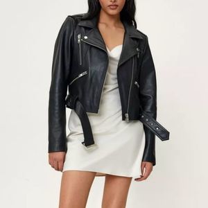 Nasty Gal Black Real Leather Motorcycle Jacket 18